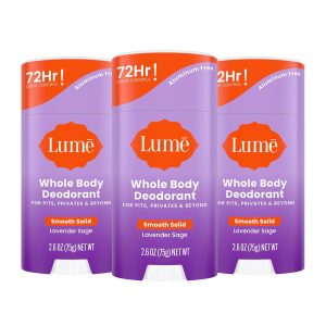 Lume Whole Body Deodorant - Solid Stick - 2.6 oz. 3 pk (Lavender Sage) | 72-Hour Odor Control. Aluminum & Baking Soda Free. Whole-Body Deodorant for Women — Safe for Underarms & Private Parts