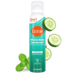 Lume Whole Body Deodorant Spray Aluminum Free - 3.6 oz (Minted Cucumber) | Baking Soda Free. Whole-Body Deodorant Spray for Women — Safe for Underarms & Private Parts