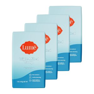Lume Triple Milled Bar Soap - 5 oz. 4 pk (Unscented) | Paraben Free Phthalate Skin Safe Rich Moisture Gentle Cleansing body odor eliminator sensitive
