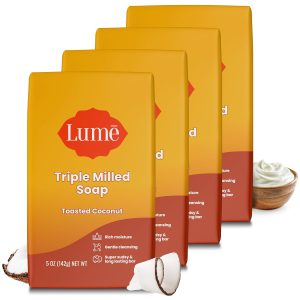Lume Triple Milled Bar Soap - 5 oz. 4 pk (Toasted Coconut) | Paraben & Phthalate Free. Skin-Safe. Whole-Body Cleansing Bar