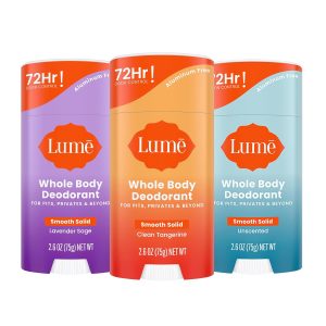 Lume Whole Body Deodorant - Solid Stick - 2.6 oz. 3 pk (combo scents) | 72 Hour Odor Control Aluminum Free Baking Soda Skin Safe deodorant women underarms private parts