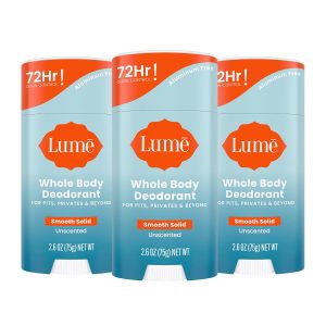 Lume Whole Body Deodorant - Solid Stick - 2.6 oz. 3 pk (Unscented) | 72 Hour Odor Control Aluminum Free Baking Soda deodorant women underarms private parts