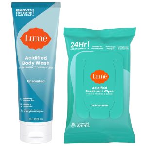 Lume Body Wash & Deodorant Wipes - 8.5oz (Unscented) 15ct (Cool Cucumber) | 24-Hour Odor Control. Paraben & SLS Free. Hydrating. Flushable Whole-Body Deodorant Wipes