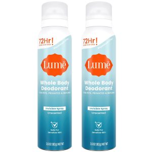 Lume Whole Body Deodorant Spray Aluminum Free - 3.6 oz (Unscented) | 72 Hr Odor Control All Day Protection Baking Soda Free Paraben Ozone Friendly deodorant women