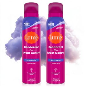 Lume Sweat Control Deodorant Spray. 2 pk (Soft Powder) | 72 Hour Odor Sweat Control All Day Protection Aluminum Free Baking Soda Paraben Phthalate body spray